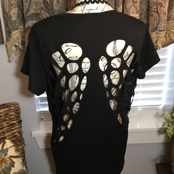 FAVOLOOK simple black angle wings short sleeve top - Picture 5 of 6